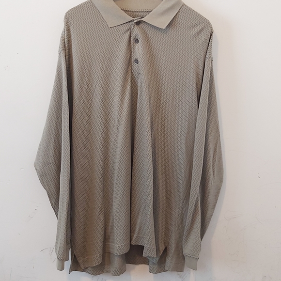 OSCAR DE LA RENTA MENSWEAR | Men's Long Sleeve Polo Shirt Tan - Picture 1 of 7